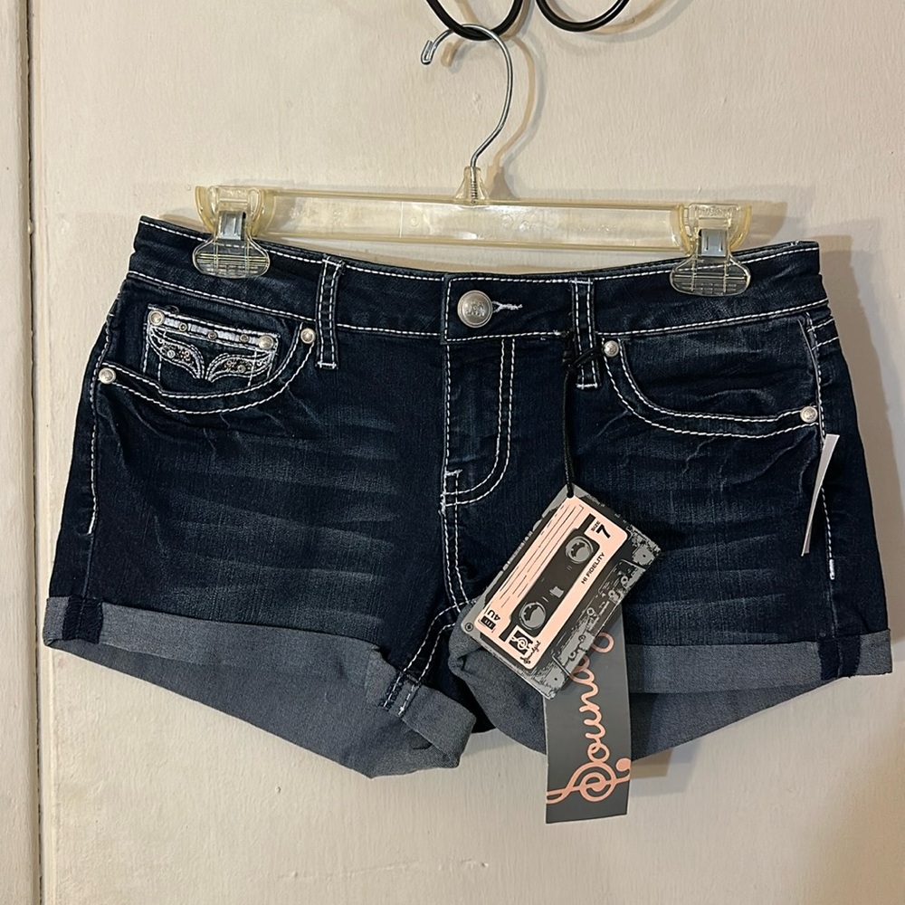 New sound girl dark denim shorts